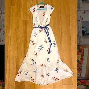 Reformation dress floral white blue red wrap midi